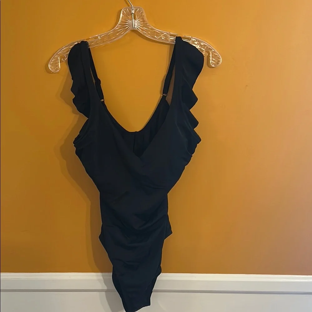 Black Ruffled One-Piece Swimsuit - Picture 1 of 5